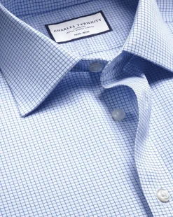 Flash Sale Charles Tyrwhitt Non-Iron Twill Mini Grid Check Shirt - Cornflower Blue