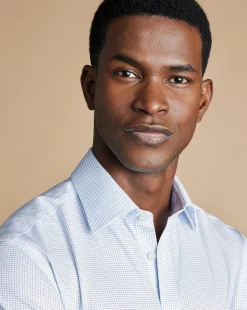 Flash Sale Charles Tyrwhitt Non-Iron Twill Mini Grid Check Shirt - Cornflower Blue