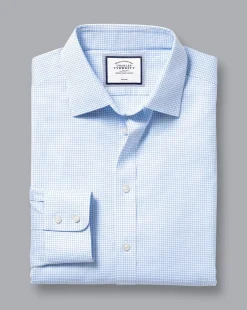Flash Sale Charles Tyrwhitt Non-Iron Twill Mini Grid Check Shirt - Cornflower Blue