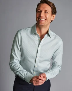 Fashion Charles Tyrwhitt Non-Iron Twill Mini Grid Check Shirt - Green