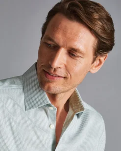 Fashion Charles Tyrwhitt Non-Iron Twill Mini Grid Check Shirt - Green