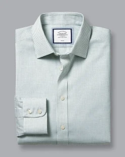 Fashion Charles Tyrwhitt Non-Iron Twill Mini Grid Check Shirt - Green