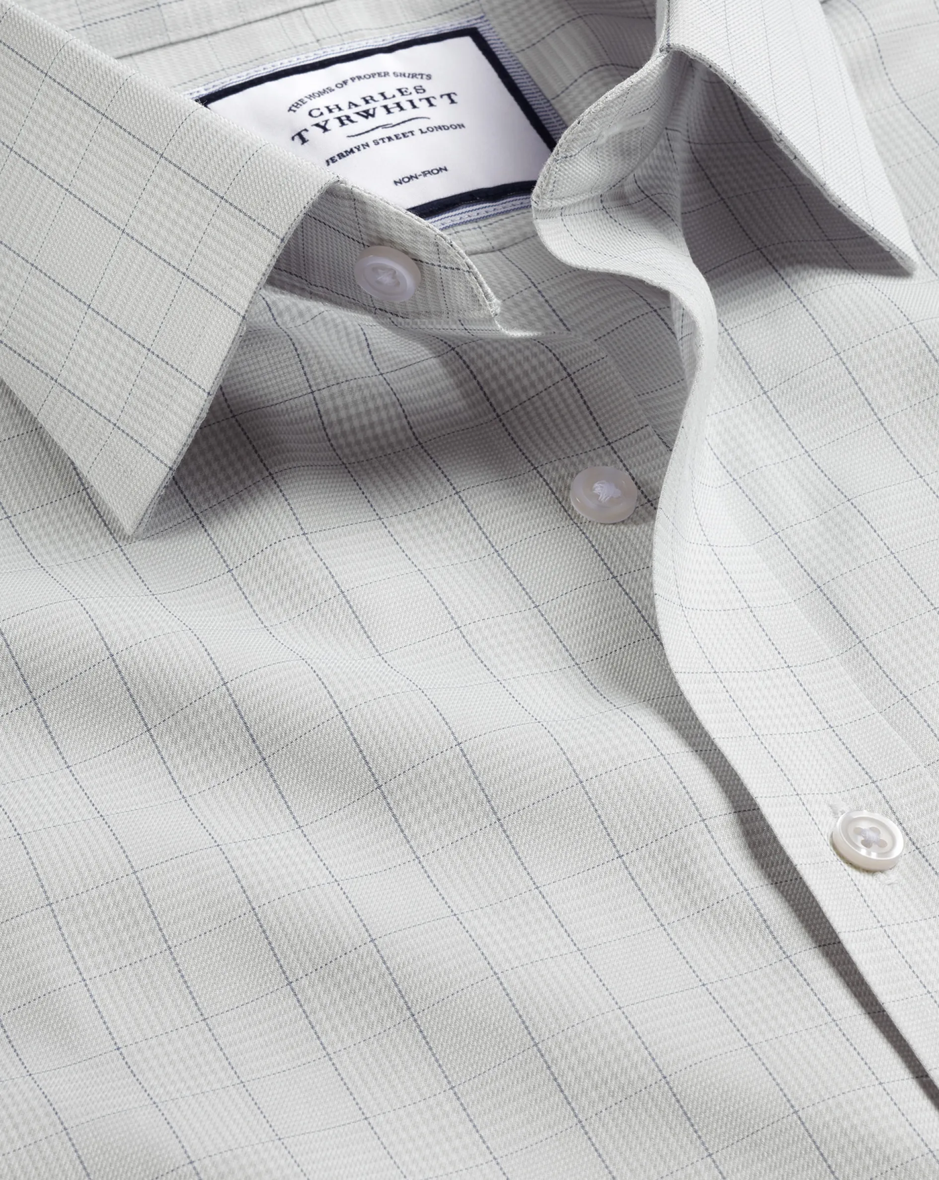 Hot Charles Tyrwhitt Non-Iron Twill Prince Of Wales Check Shirt - Grey Silver