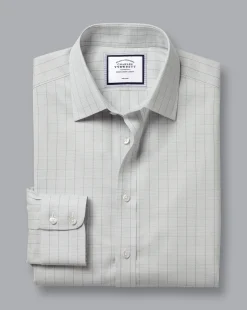 Hot Charles Tyrwhitt Non-Iron Twill Prince Of Wales Check Shirt - Grey Silver