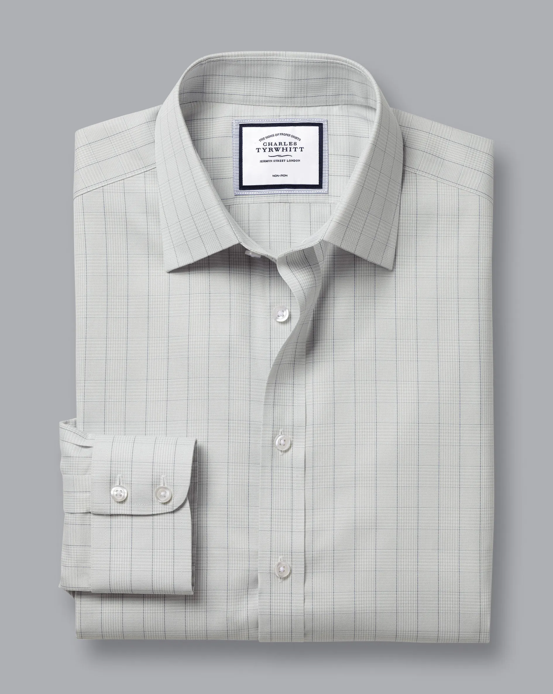Hot Charles Tyrwhitt Non-Iron Twill Prince Of Wales Check Shirt - Grey Silver