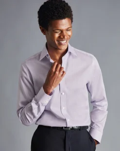 Fashion Charles Tyrwhitt Non-Iron Twill Puppytooth Check Shirt - Lavender Purple