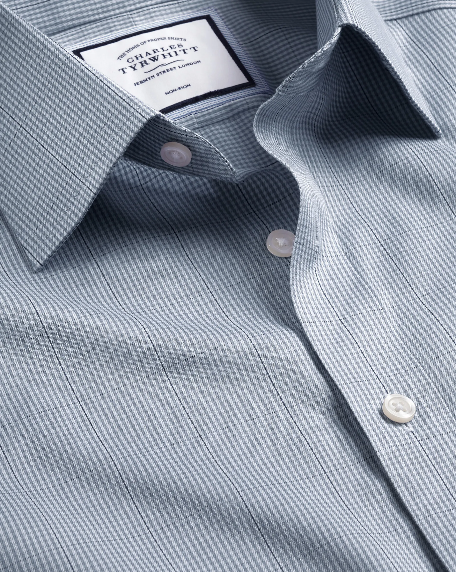 Best Charles Tyrwhitt Non-Iron Twill Puppytooth Check Shirt - Steel Blue