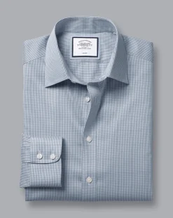 Best Charles Tyrwhitt Non-Iron Twill Puppytooth Check Shirt - Steel Blue