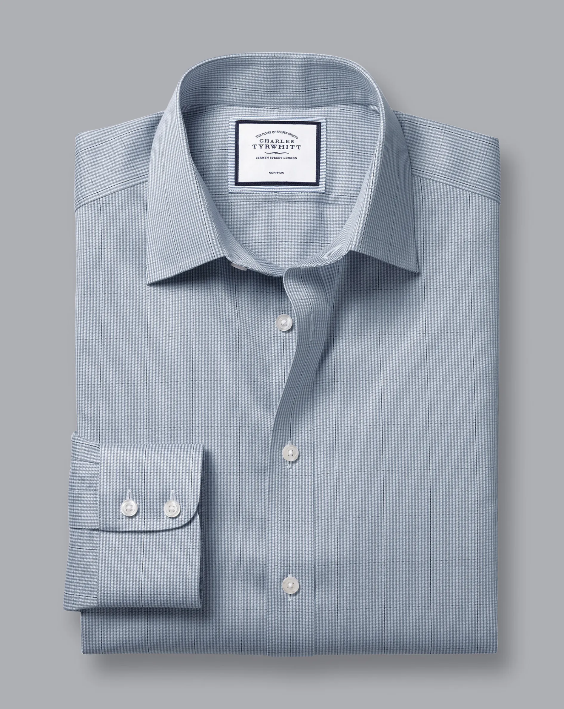Best Charles Tyrwhitt Non-Iron Twill Puppytooth Check Shirt - Steel Blue
