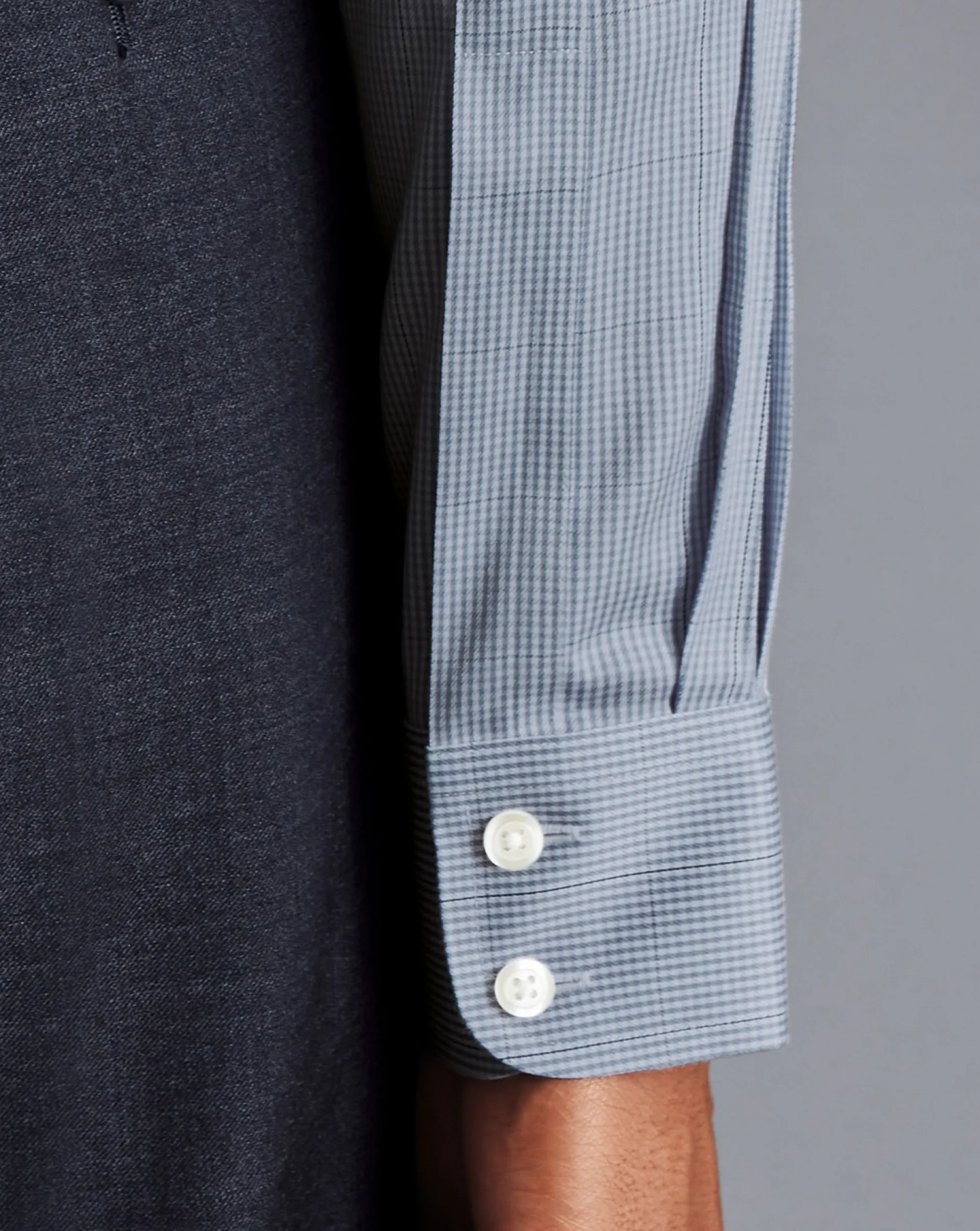 Best Charles Tyrwhitt Non-Iron Twill Puppytooth Check Shirt - Steel Blue
