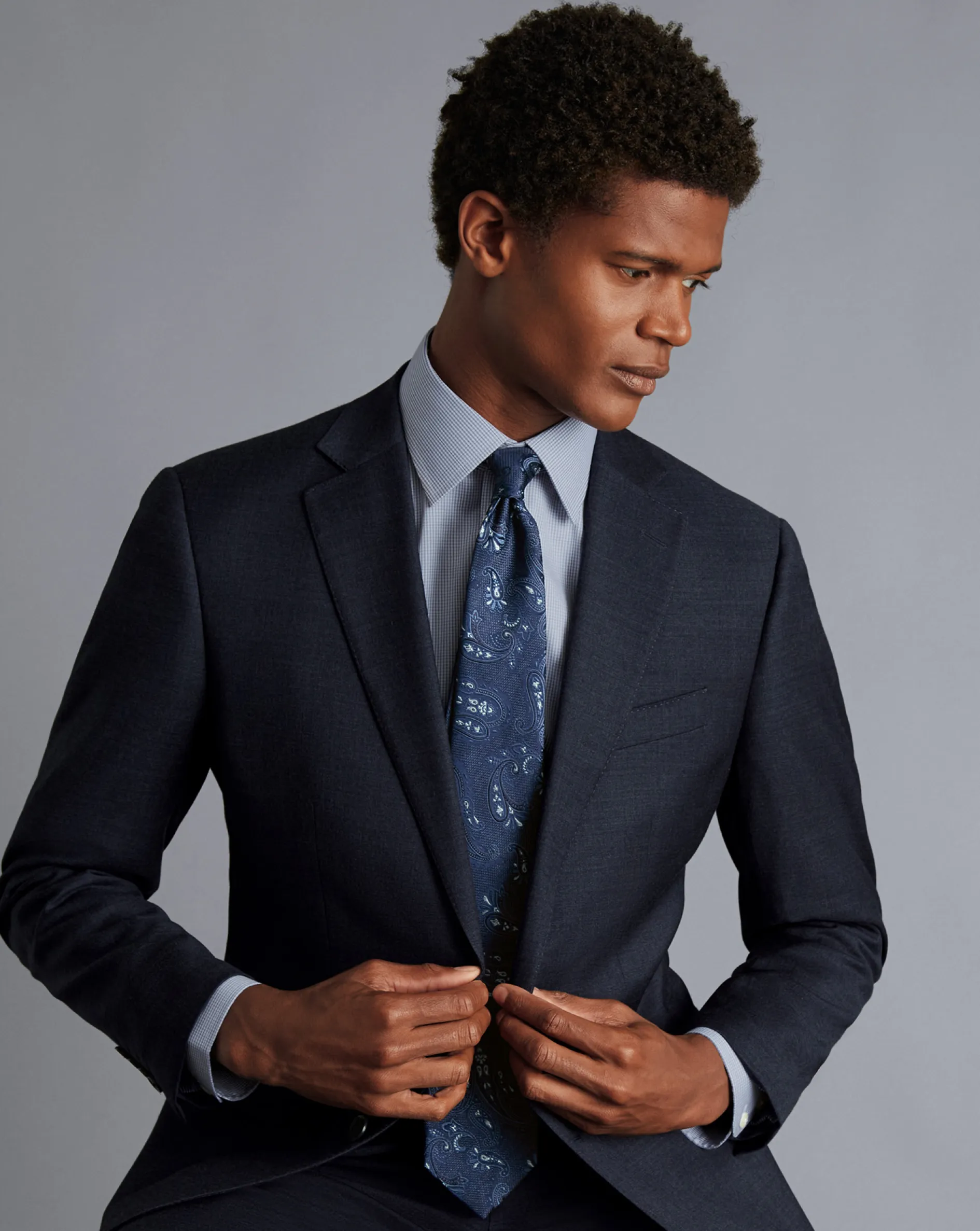 Best Charles Tyrwhitt Non-Iron Twill Puppytooth Check Shirt - Steel Blue