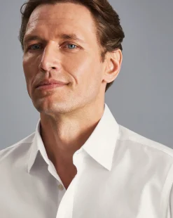 Shop Charles Tyrwhitt Non-Iron Twill Shirt - Ivory White