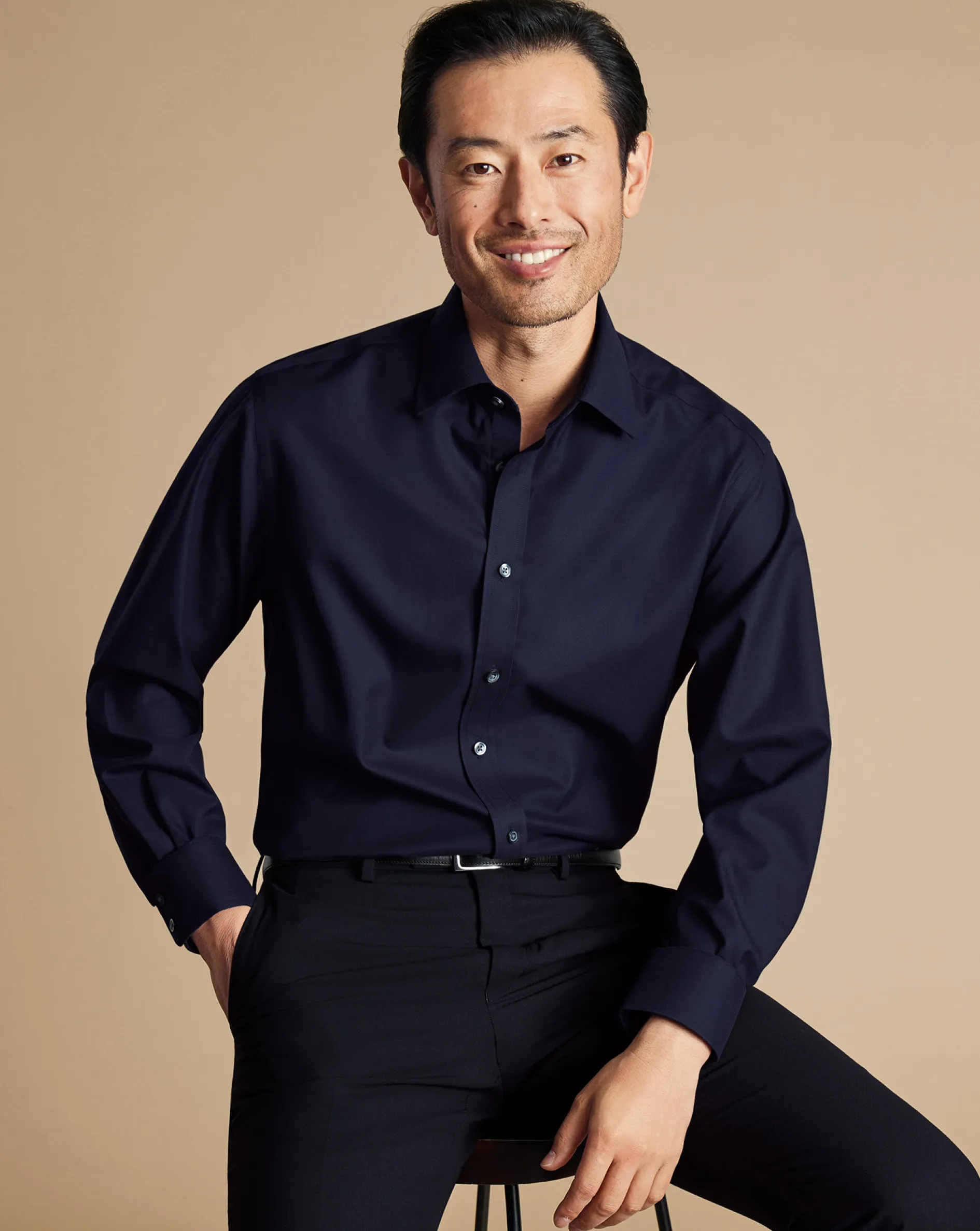Fashion Charles Tyrwhitt Non-Iron Twill Shirt - Navy