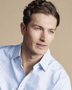 Outlet Charles Tyrwhitt Non-Iron Twill Stripe Shirt - Cornflower Blue