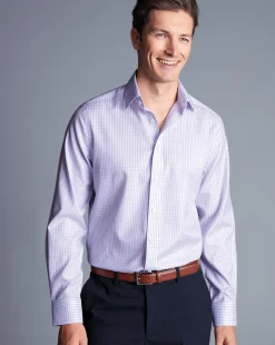 Clearance Charles Tyrwhitt Non-Iron Two Color Check Shirt - Purple Lilac