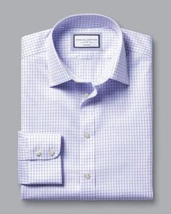 Clearance Charles Tyrwhitt Non-Iron Two Color Check Shirt - Purple Lilac