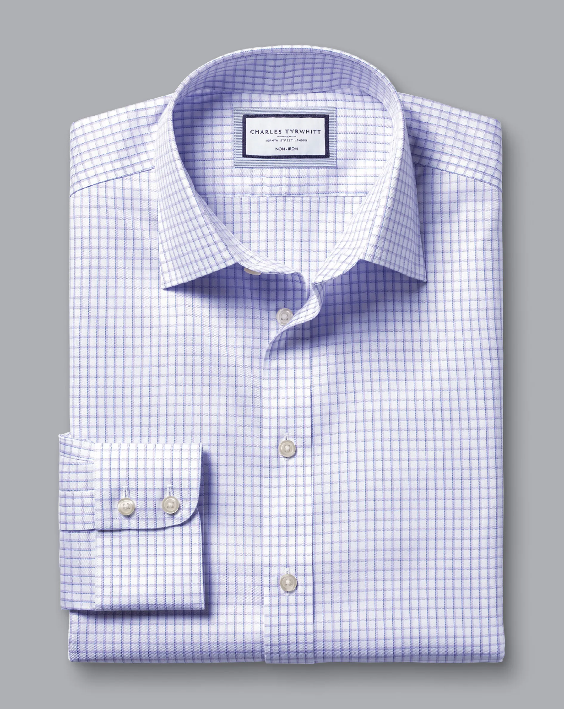 Clearance Charles Tyrwhitt Non-Iron Two Color Check Shirt - Purple Lilac
