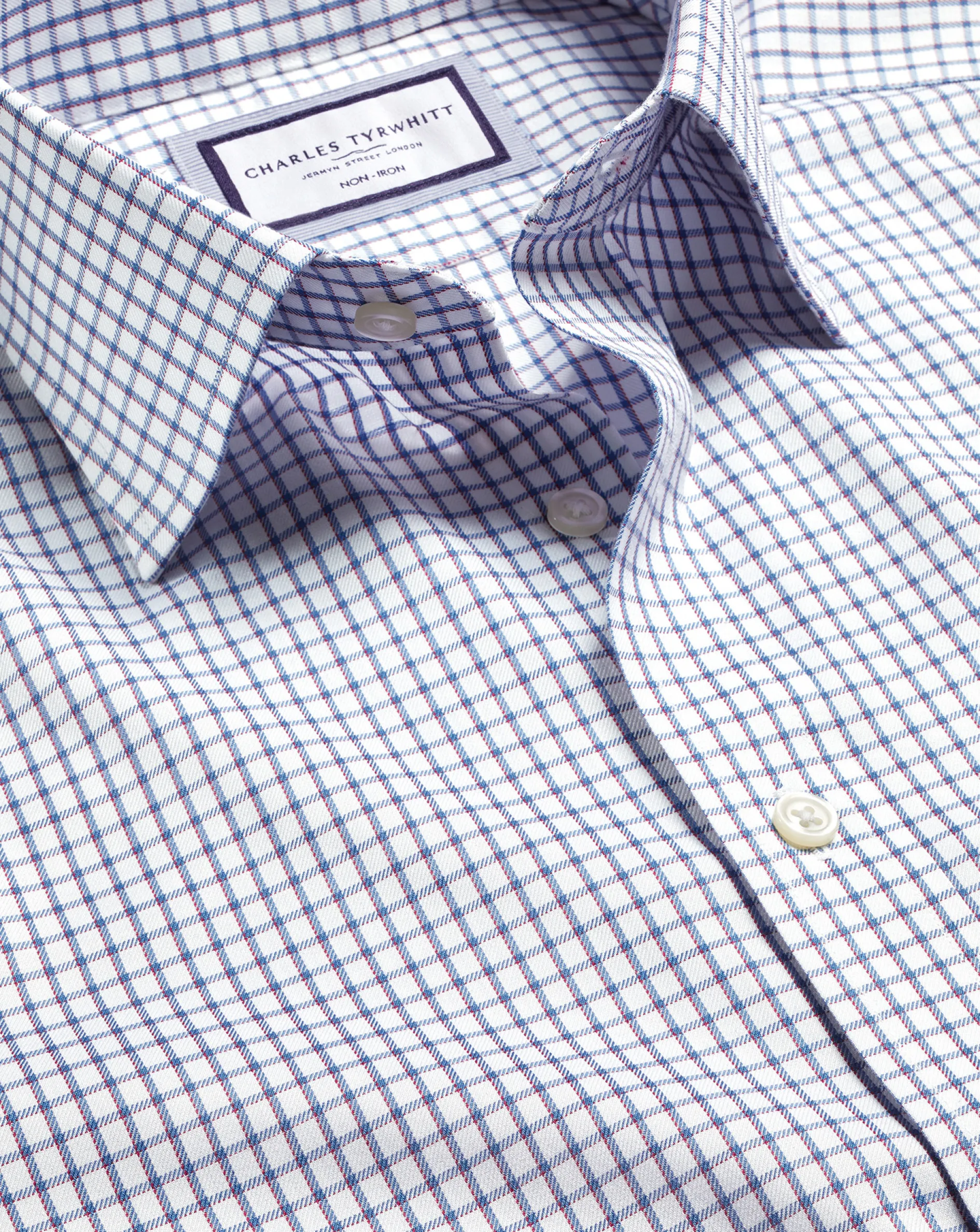 Cheap Charles Tyrwhitt Non-Iron Two Color Check Shirt - Blue Indigo