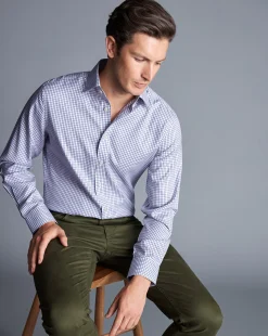 Cheap Charles Tyrwhitt Non-Iron Two Color Check Shirt - Blue Indigo