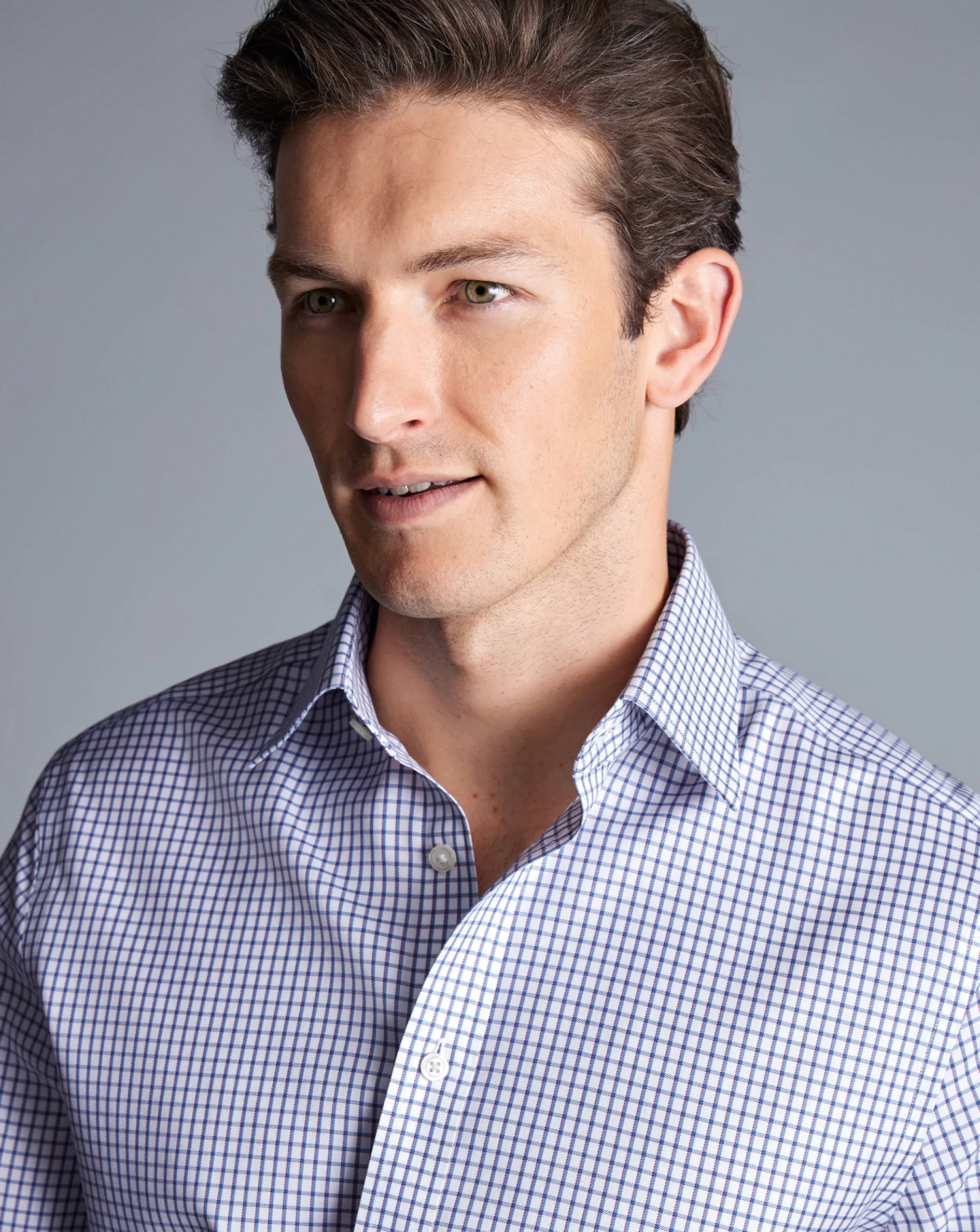 Cheap Charles Tyrwhitt Non-Iron Two Color Check Shirt - Blue Indigo