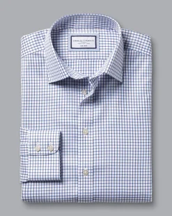 Cheap Charles Tyrwhitt Non-Iron Two Color Check Shirt - Blue Indigo