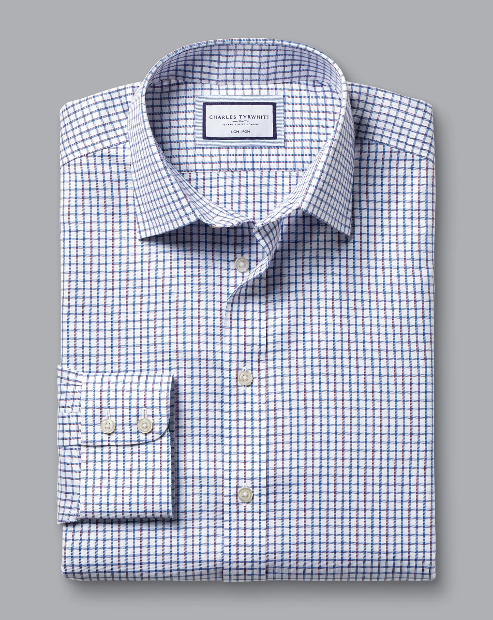 Cheap Charles Tyrwhitt Non-Iron Two Color Check Shirt - Blue Indigo