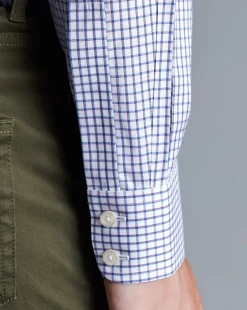 Cheap Charles Tyrwhitt Non-Iron Two Color Check Shirt - Blue Indigo