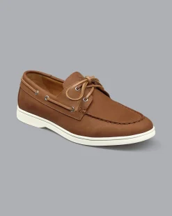 Discount Charles Tyrwhitt Nubuck Boat Shoes - Brown Tobacco