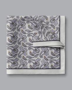 Cheap Charles Tyrwhitt Paisley Print Silk Pocket Square - Light Grey