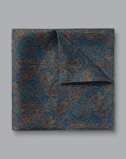 Hot Charles Tyrwhitt Paisley Print Silk Pocket Square - Blue Dark Turquoise