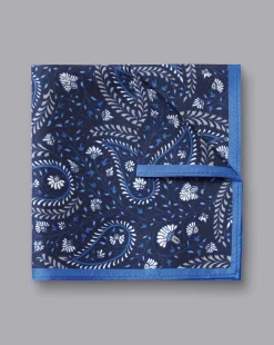 Best Charles Tyrwhitt Paisley Silk Pocket Square - Navy & Ocean Blue Navy and Blue