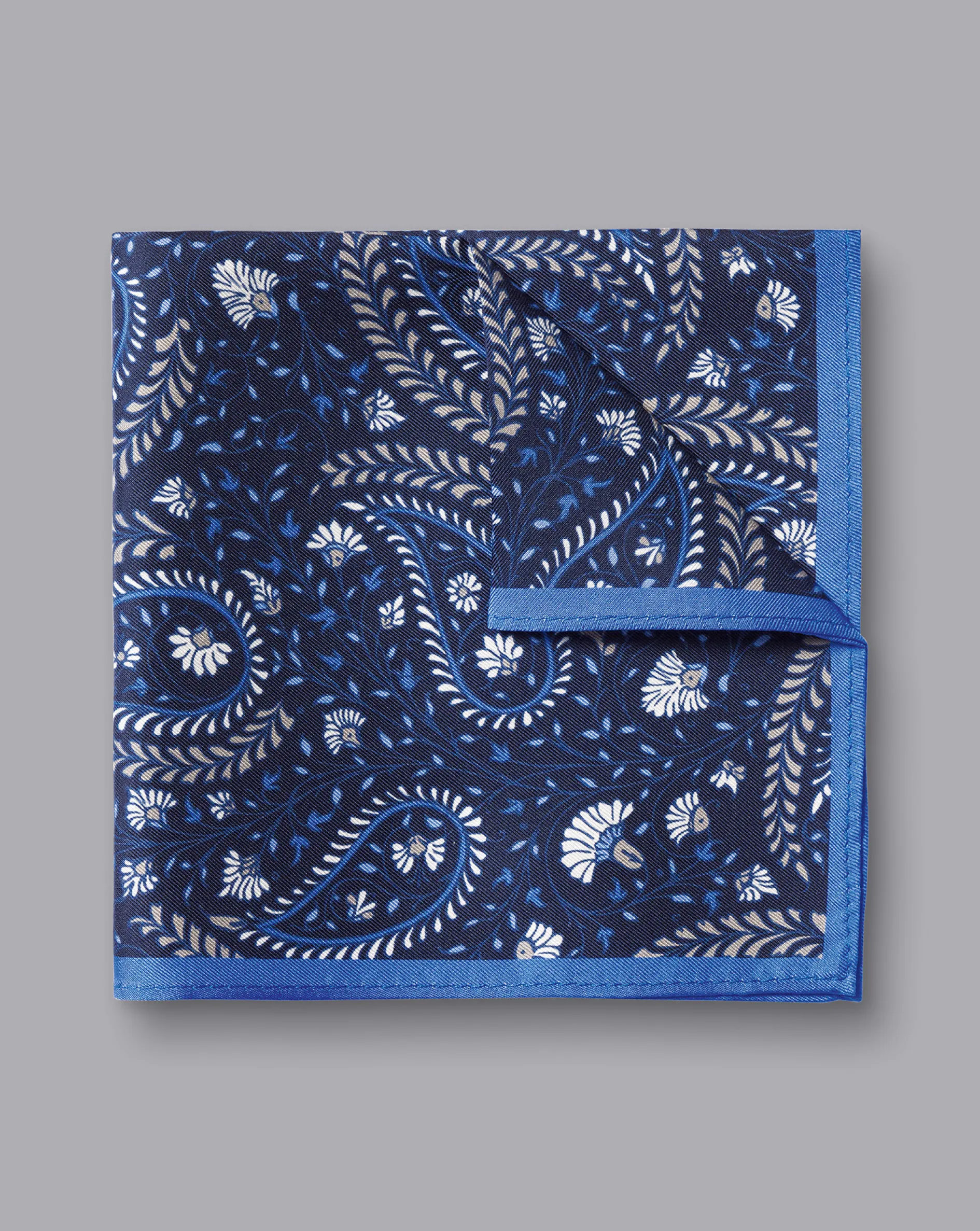 Best Charles Tyrwhitt Paisley Silk Pocket Square - Navy & Ocean Blue Navy and Blue