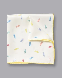 New Charles Tyrwhitt Paper Clip Print Pocket Square - Ivory Multi