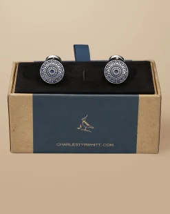 Discount Charles Tyrwhitt Patterned Enamel Cufflinks - Navy