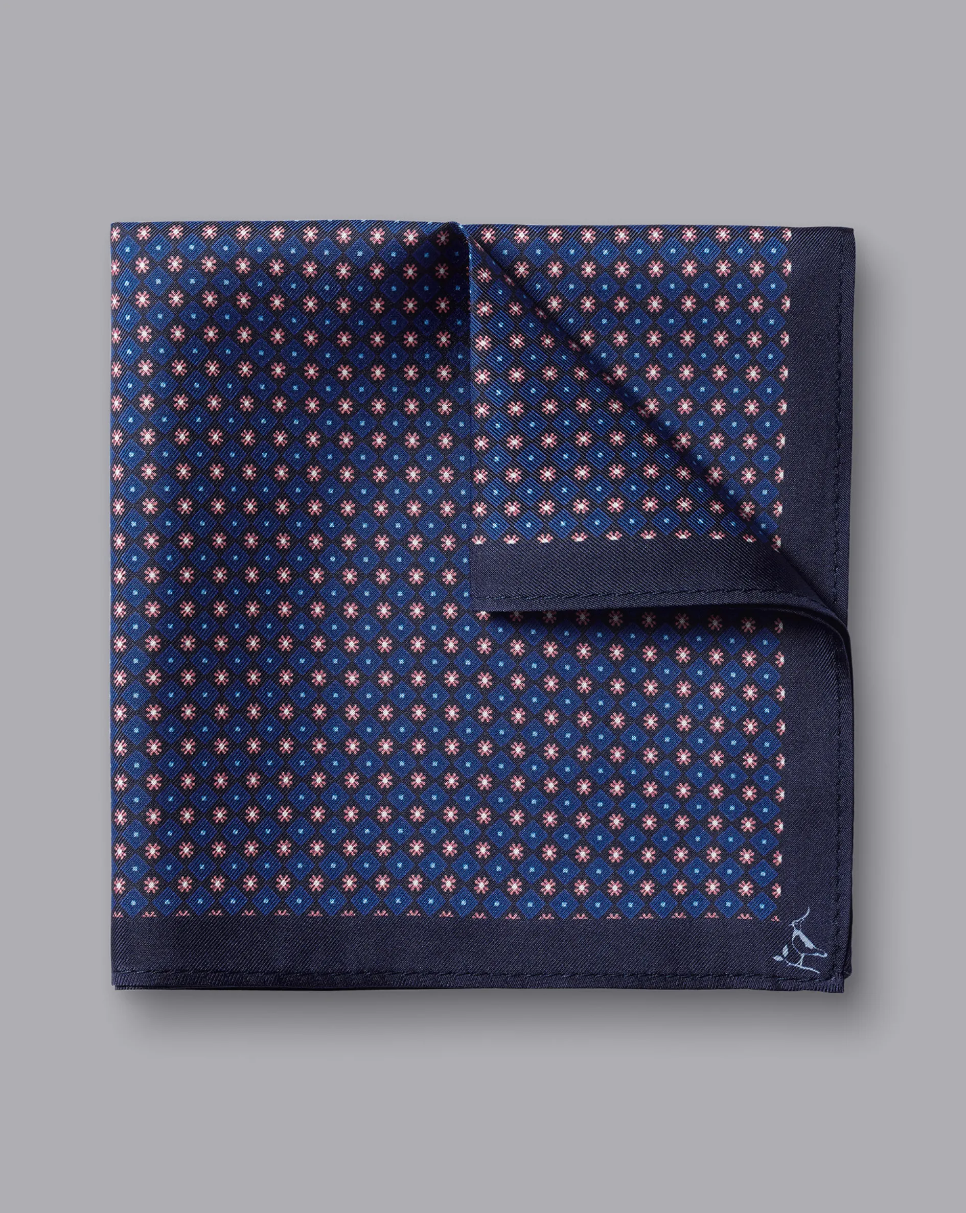 Discount Charles Tyrwhitt Petrol Blue & Pink Mini Floral Silk Pocket Square