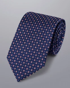 Best Charles Tyrwhitt Petrol Blue & Pink Stain Resistant Mini Floral Silk Tie Petrol Blue & Pink