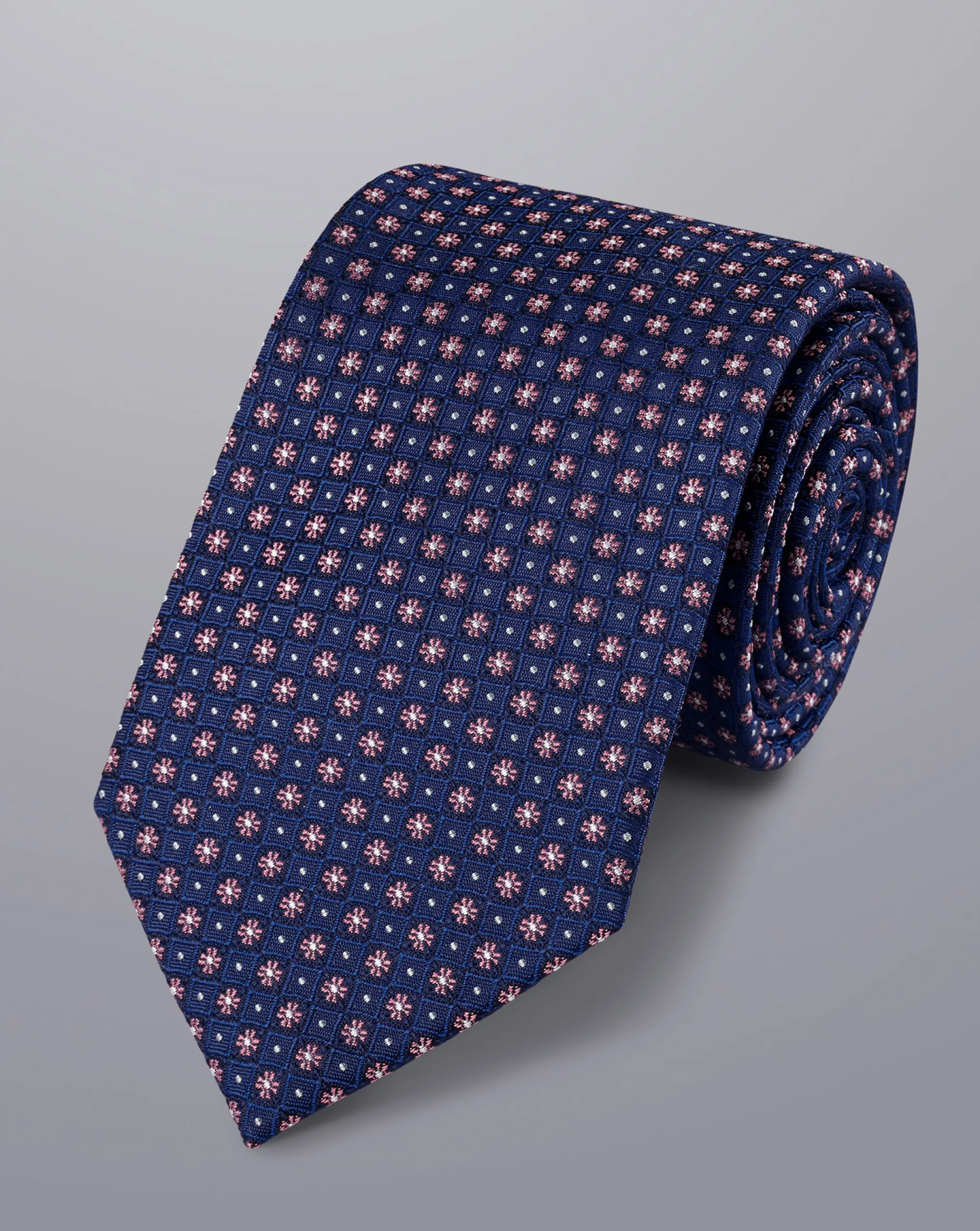 Best Charles Tyrwhitt Petrol Blue & Pink Stain Resistant Mini Floral Silk Tie Petrol Blue & Pink