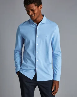 Clearance Charles Tyrwhitt Pique Jersey Shirt - Sky