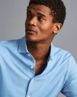 Clearance Charles Tyrwhitt Pique Jersey Shirt - Sky