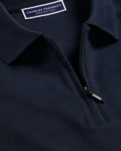 Store Charles Tyrwhitt Popcorn Textured Tyrwhitt Cool Quarter Zip Polo - Navy