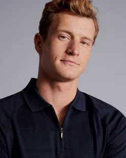 Store Charles Tyrwhitt Popcorn Textured Tyrwhitt Cool Quarter Zip Polo - Navy