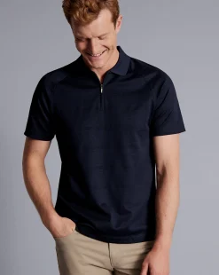 Store Charles Tyrwhitt Popcorn Textured Tyrwhitt Cool Quarter Zip Polo - Navy