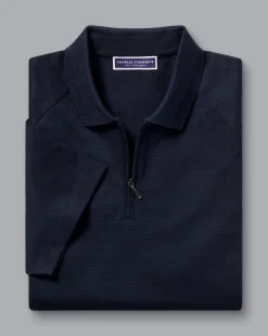 Store Charles Tyrwhitt Popcorn Textured Tyrwhitt Cool Quarter Zip Polo - Navy