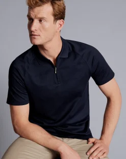 Store Charles Tyrwhitt Popcorn Textured Tyrwhitt Cool Quarter Zip Polo - Navy