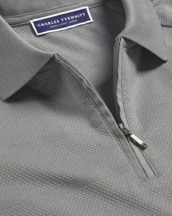 New Charles Tyrwhitt Popcorn Textured Tyrwhitt Cool Quarter Zip Polo - Grey Silver