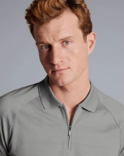 New Charles Tyrwhitt Popcorn Textured Tyrwhitt Cool Quarter Zip Polo - Grey Silver