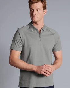 New Charles Tyrwhitt Popcorn Textured Tyrwhitt Cool Quarter Zip Polo - Grey Silver