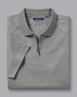 New Charles Tyrwhitt Popcorn Textured Tyrwhitt Cool Quarter Zip Polo - Grey Silver