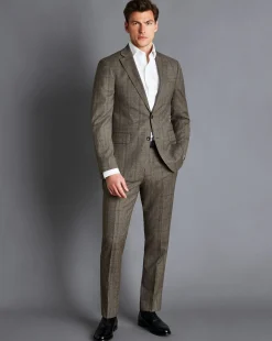 Clearance Charles Tyrwhitt Prince of Wales Check Suit Pants - Oatmeal