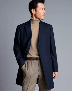 Best Charles Tyrwhitt Prince Of Wales Wool Overcoat - Navy